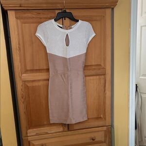 Bebe Textured White and Tan Mini Dress